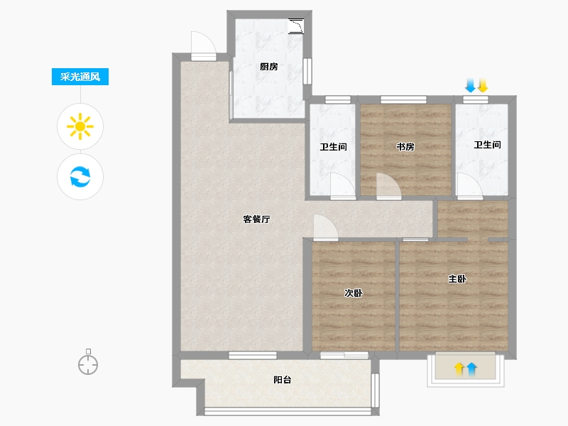 安徽省-蚌埠市-阳光城·麓山悦-84.80-户型库-采光通风