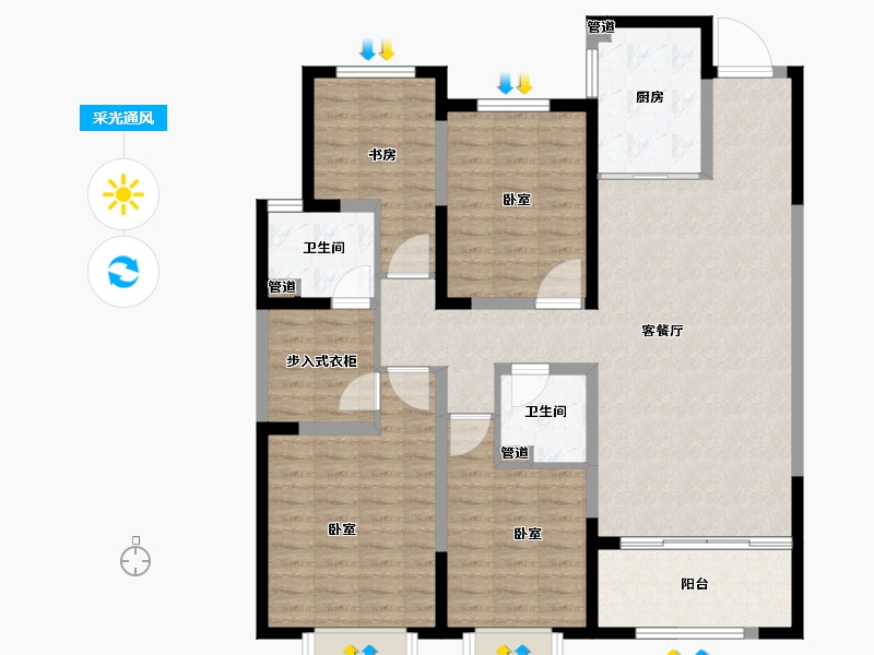 山东省-菏泽市-菏泽当代城-120.00-户型库-采光通风