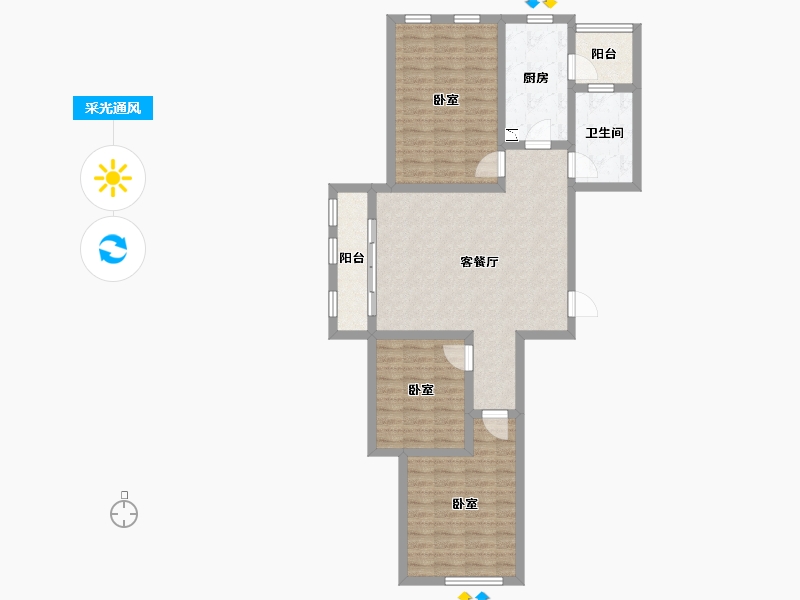 山东省-烟台市-海上明珠-90.57-户型库-采光通风