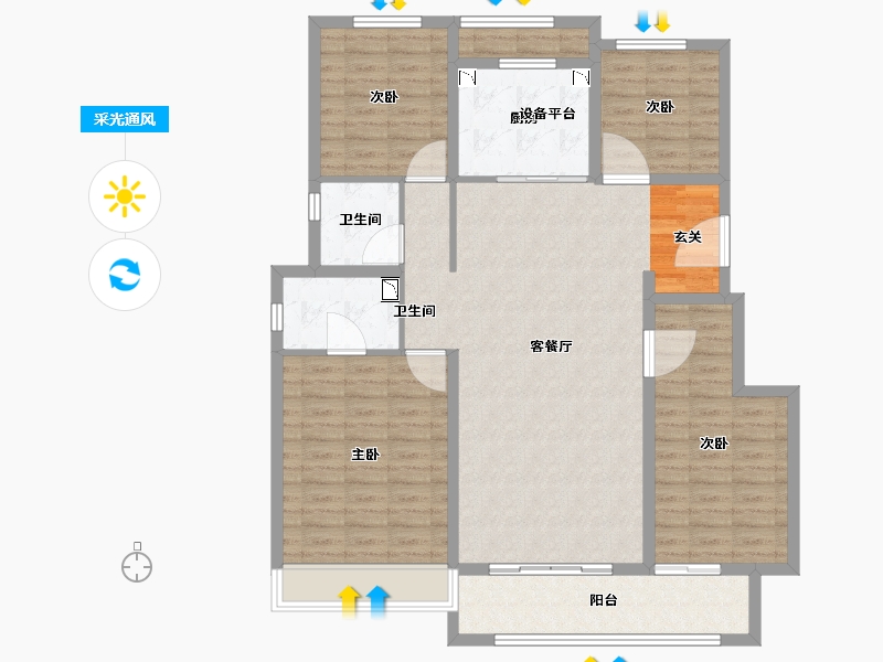 浙江省-台州市-宝龙宏地官河上城-122.45-户型库-采光通风