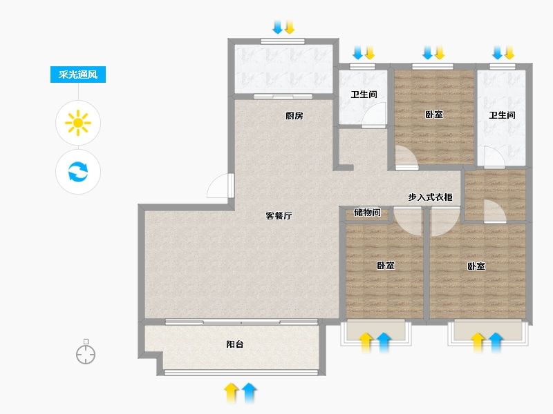 山东省-临沂市-房源·西岸公园-144.00-户型库-采光通风