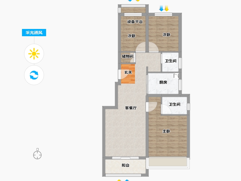 浙江省-台州市-宝龙宏地官河上城-73.79-户型库-采光通风