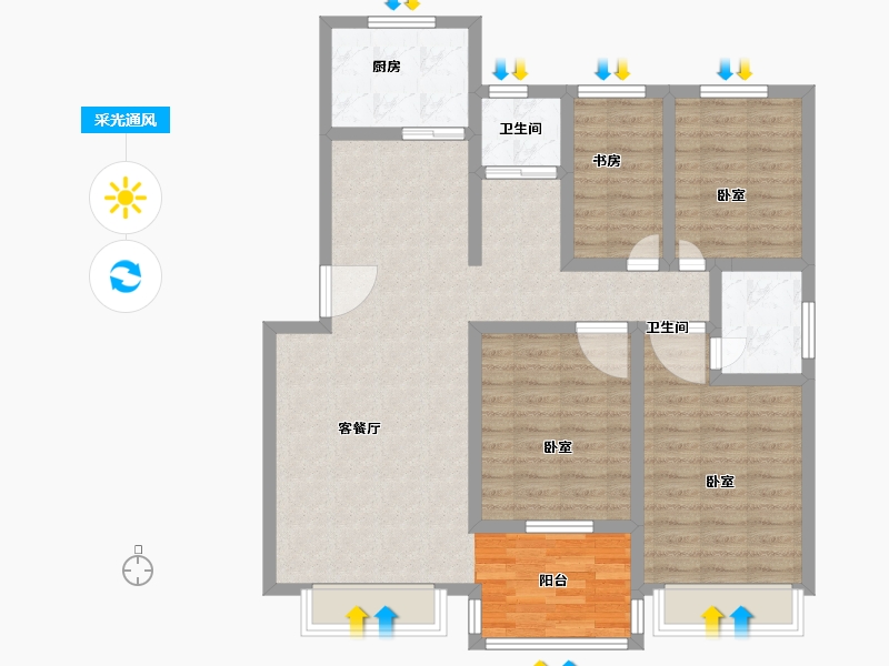 河南省-新乡市-开元新城-103.16-户型库-采光通风