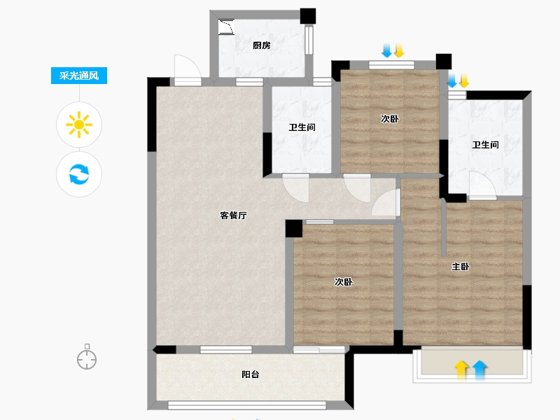 安徽省-蚌埠市-新威·龙门壹品-87.50-户型库-采光通风