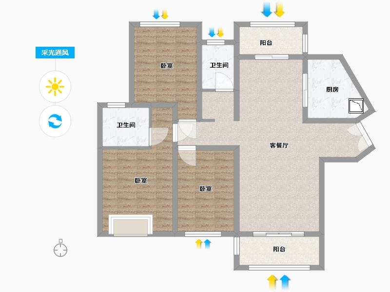 河南省-郑州市-兴达密登堡-106.75-户型库-采光通风