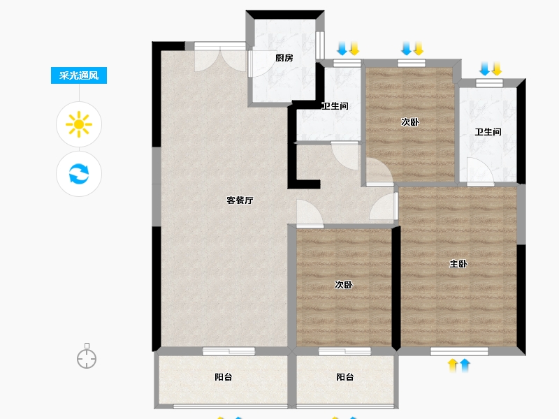 湖北省-荆州市-金投新城壹品-91.24-户型库-采光通风