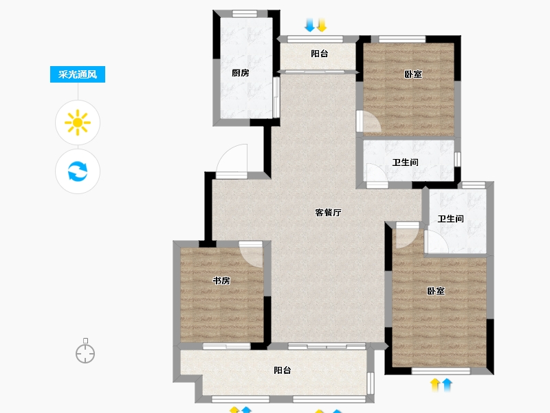 河南省-洛阳市-绿城桃花源-105.00-户型库-采光通风