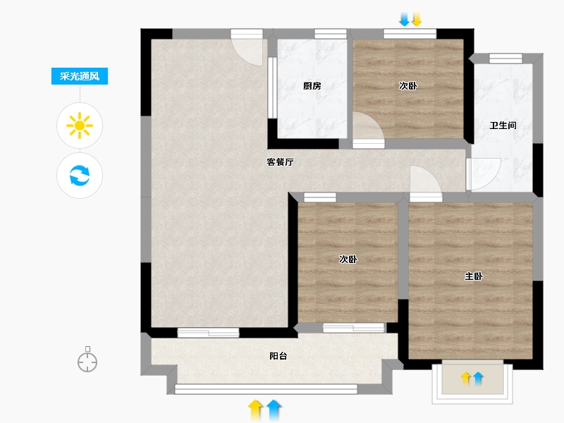 安徽省-蚌埠市-中国铁建·燕南苑-70.37-户型库-采光通风