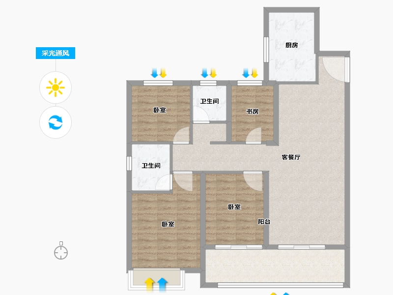 河南省-郑州市-新城郡望府-104.00-户型库-采光通风