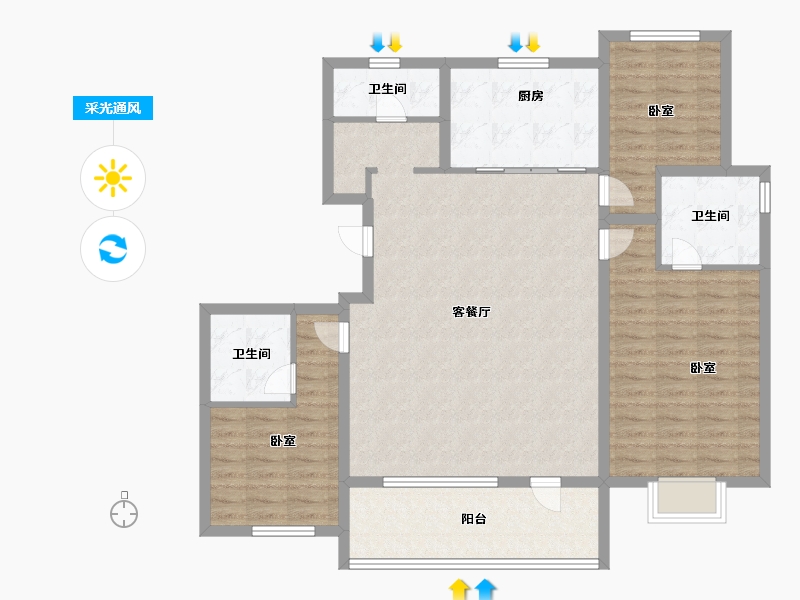 山东省-青岛市-海信九贤府-114.00-户型库-采光通风