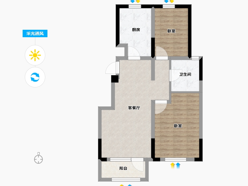 山东省-烟台市-中冶沁海云墅-66.00-户型库-采光通风