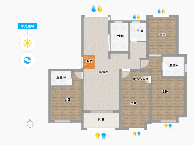 江苏省-常州市-绿地武宜珑庭-137.01-户型库-采光通风