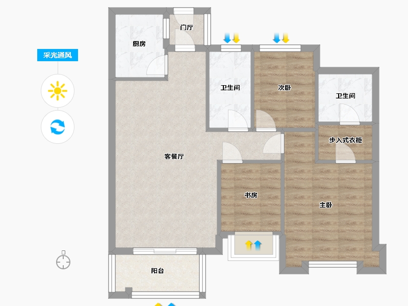 福建省-福州市-宏江翡翠湾-75.00-户型库-采光通风