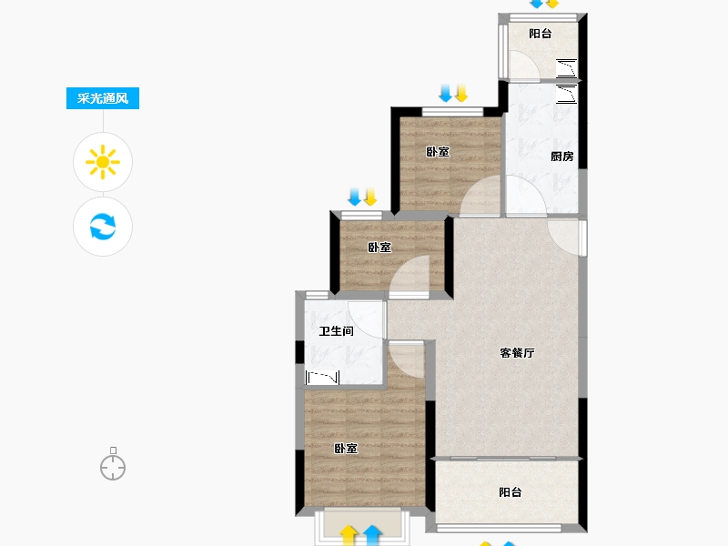 河南省-开封市-郑东恒大滨河悦府-76.72-户型库-采光通风