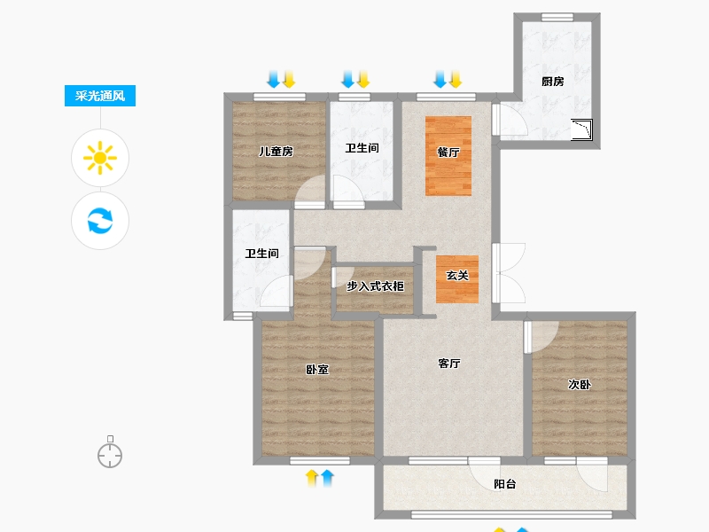 山东省-烟台市-融创蓝天壹號-110.00-户型库-采光通风