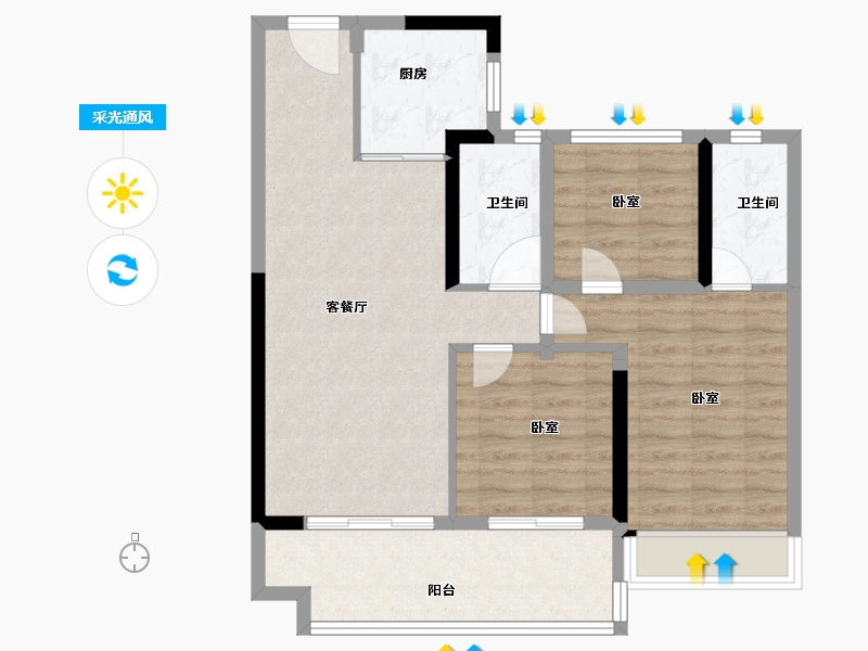 河南省-洛阳市-银润碧桂园酩悦滨江-80.00-户型库-采光通风