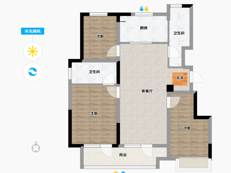 山东省-烟台市-世茂揽樾-93.00-户型库-采光通风