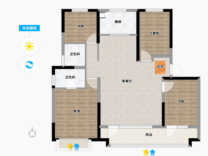 山东省-烟台市-世茂揽樾-114.01-户型库-采光通风