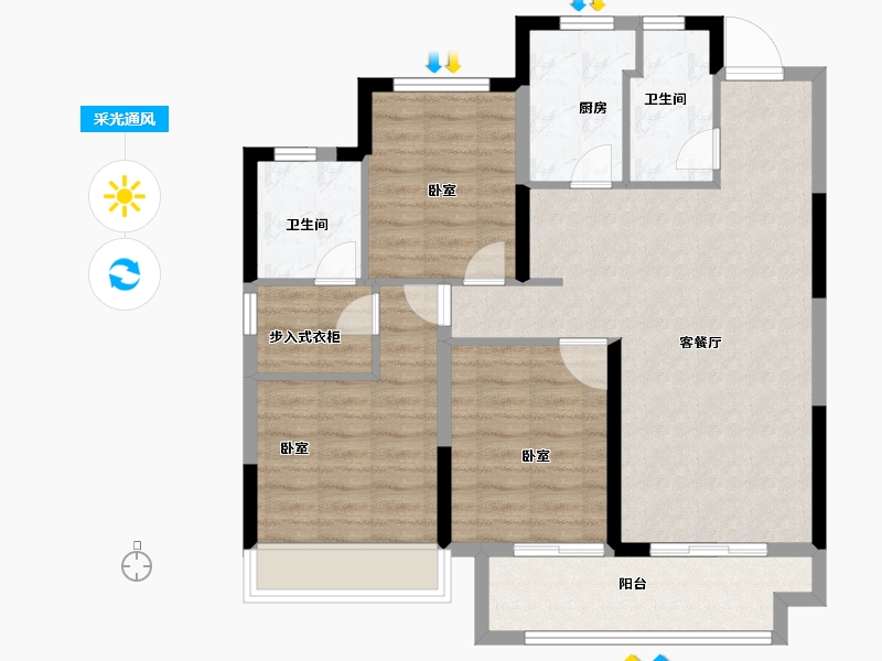 浙江省-嘉兴市-万科环萃园-88.00-户型库-采光通风