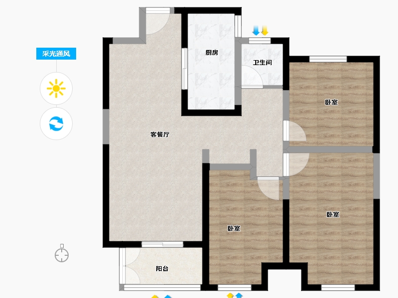 河南省-新乡市-禹洲嘉誉公元-91.25-户型库-采光通风