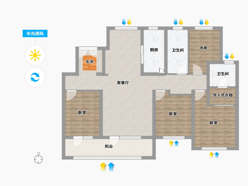 山东省-烟台市-融创蓝天壹號-114.00-户型库-采光通风