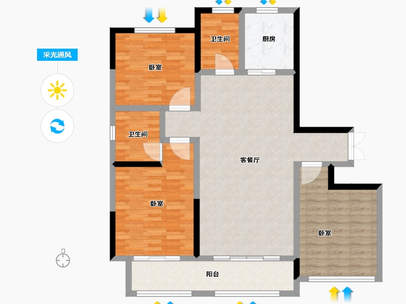 河南省-郑州市-山顶裕祥园-104.85-户型库-采光通风