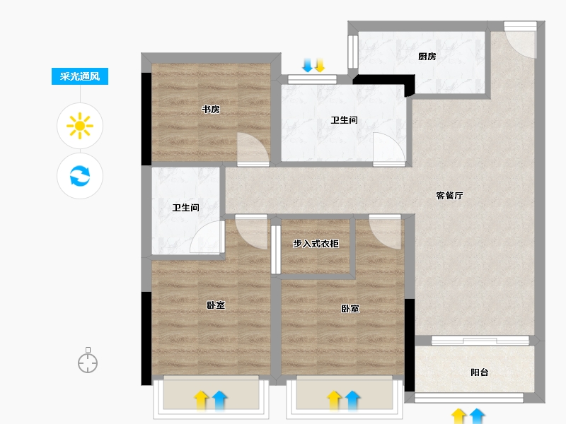 浙江省-杭州市-佳源优樾-71.04-户型库-采光通风