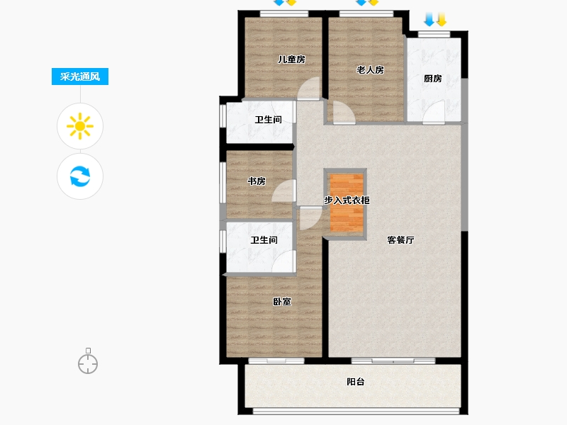 河南省-郑州市-正弘·青云筑-128.00-户型库-采光通风