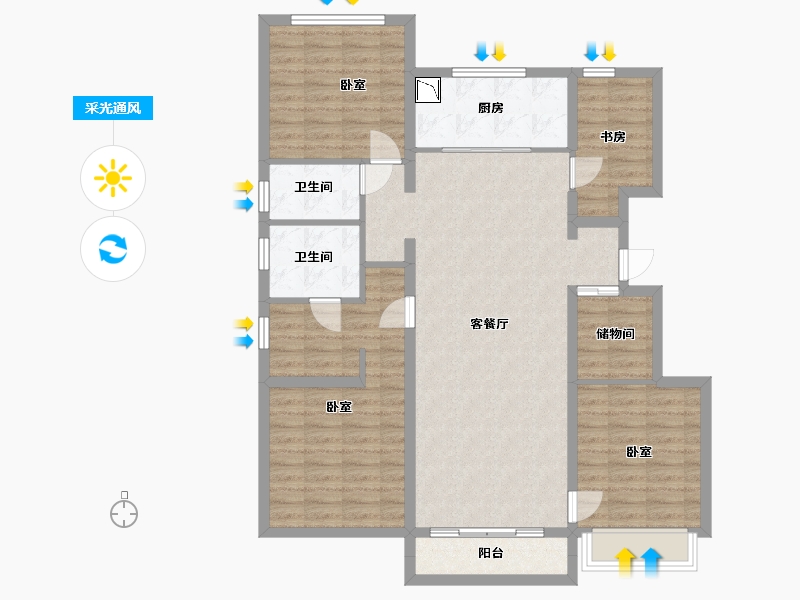 河南省-郑州市-融创城开瓏府-114.00-户型库-采光通风