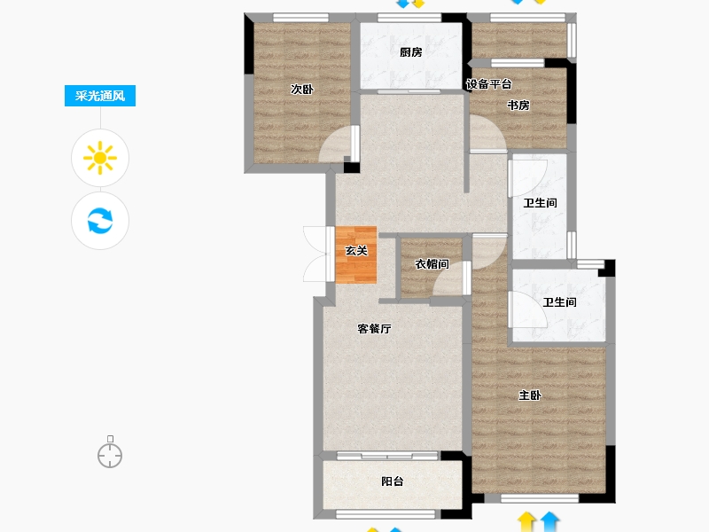 江苏省-常州市-弘阳燕澜风华住宅-95.35-户型库-采光通风