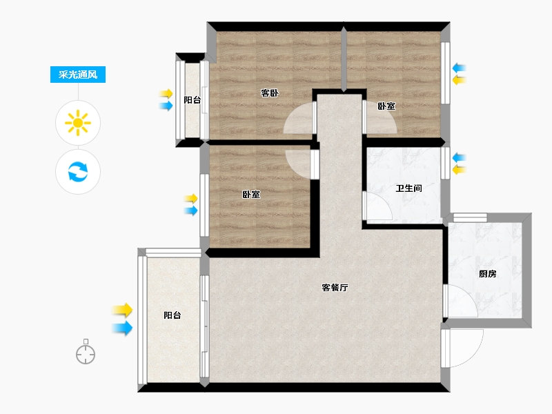 浙江省-嘉兴市-华美公馆-66.00-户型库-采光通风