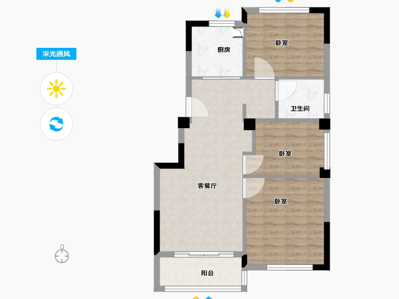 浙江省-嘉兴市-万城翡翠名邸-70.00-户型库-采光通风