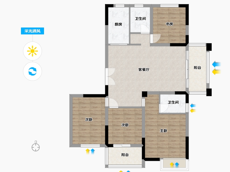 安徽省-蚌埠市-润石·公园悦府-104.93-户型库-采光通风