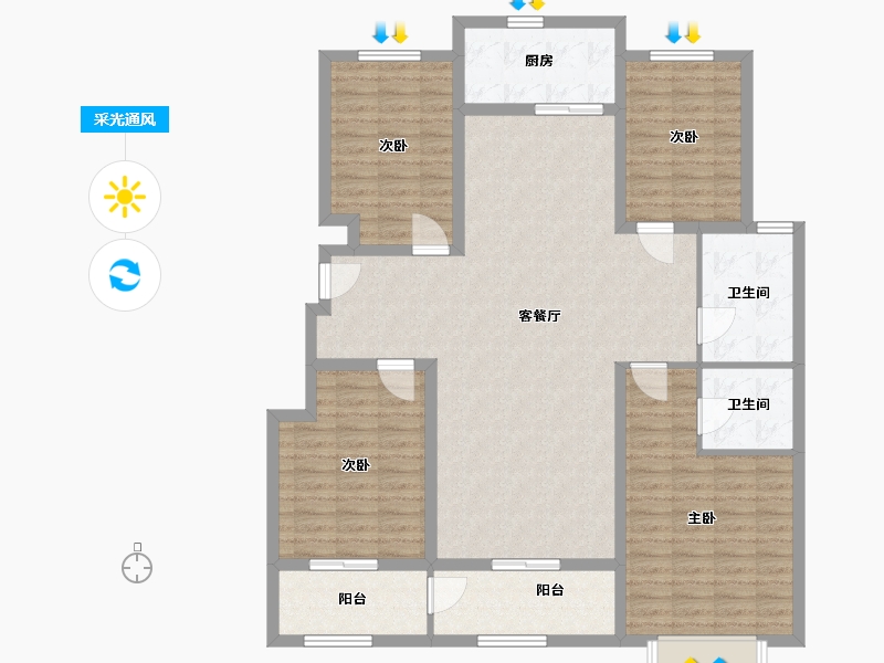 山东省-潍坊市-滨海福地世家-135.00-户型库-采光通风