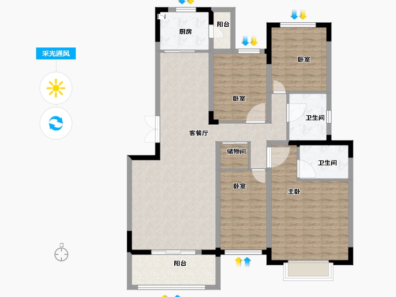 河南省-洛阳市-恒泰中心-125.70-户型库-采光通风