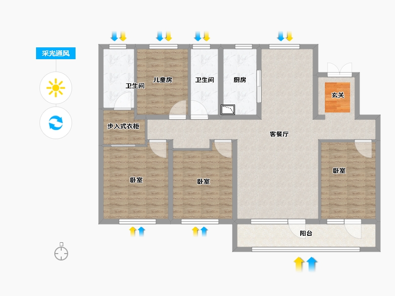 山东省-烟台市-融创蓝天壹號-124.01-户型库-采光通风