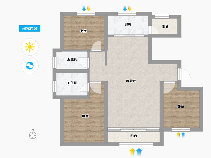 宁夏回族自治区-银川市-未来城（四期）-62.95-户型库-采光通风