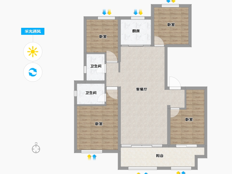 山东省-德州市-玲珑·君悦欧典-107.00-户型库-采光通风