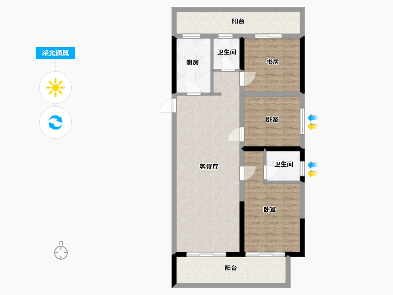 河南省-郑州市-常绿东风宸苑-93.21-户型库-采光通风