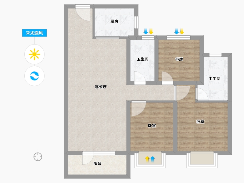 山东省-济南市-华润置地昆仑御-80.19-户型库-采光通风