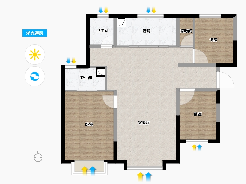 新疆维吾尔自治区-乌鲁木齐市-万科·都会传奇三期-103.17-户型库-采光通风