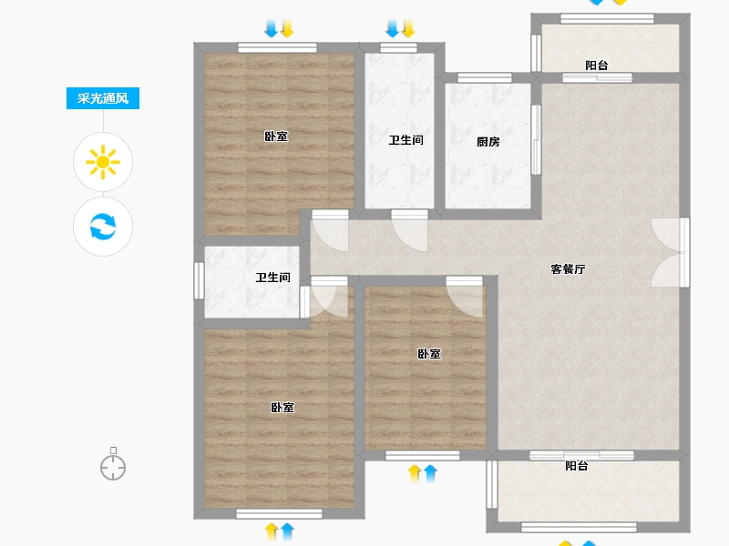 河南省-洛阳市-宜阳建业森林半岛-111.60-户型库-采光通风