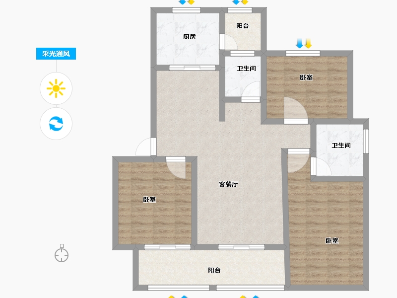 河南省-新乡市-靖业格林小镇-102.00-户型库-采光通风