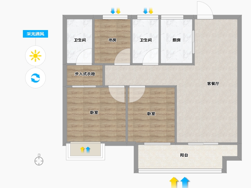 浙江省-嘉兴市-梅里印象-76.81-户型库-采光通风