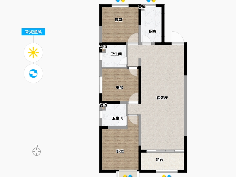 山东省-菏泽市-菏泽当代城-104.08-户型库-采光通风