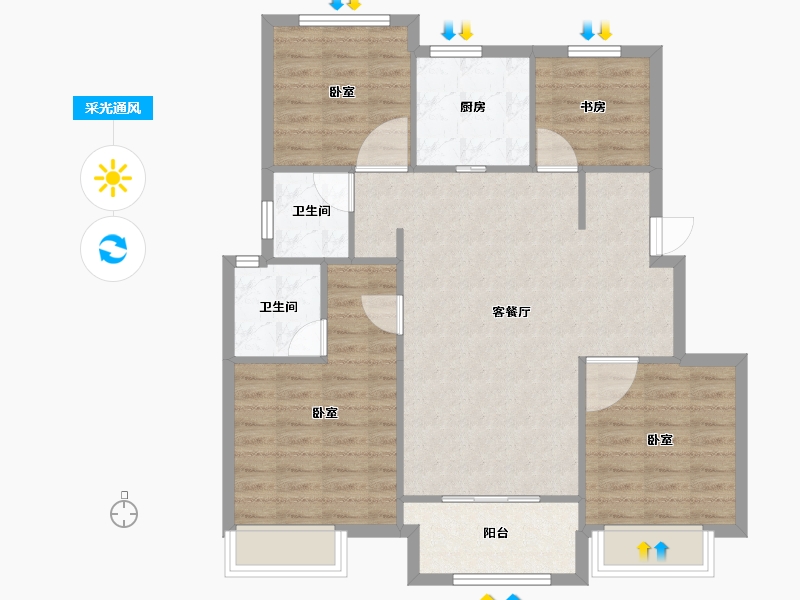 浙江省-嘉兴市-万科·城市之光-90.20-户型库-采光通风