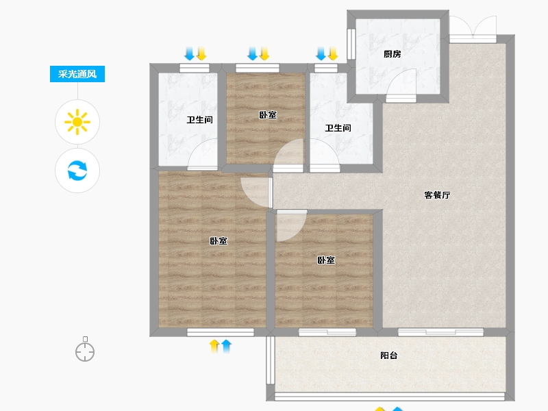 河南省-郑州市-名门翠园-86.00-户型库-采光通风