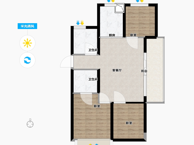 浙江省-绍兴市-海湾新城-80.00-户型库-采光通风