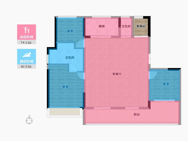 河南省-郑州市-鸿园MOON VILLA-107.00-户型库-动静分区