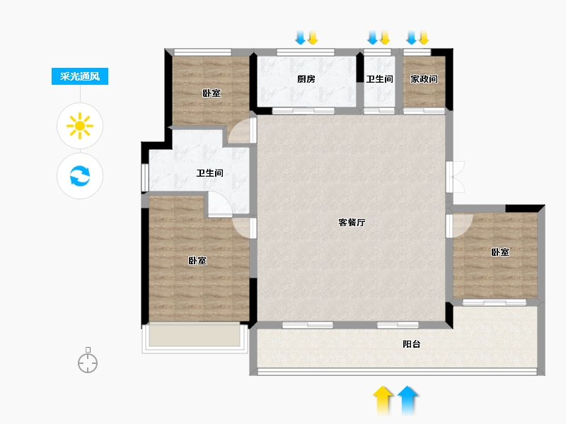 河南省-郑州市-鸿园MOON VILLA-107.00-户型库-采光通风